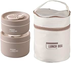 Kit Marmitas Térmicas com Bolsa Térmica, 440ml e 600ml, para Trabalho, Escola e Passeios, 2 Unidades (Marrom)