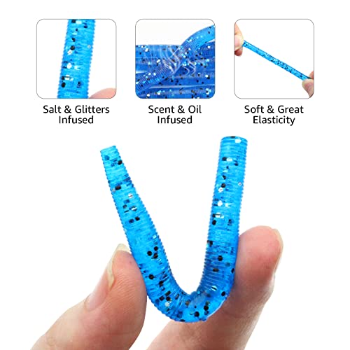 Lilureena 40 Pcs Senko Worms Fishing 3\'\'Soft Lures Plastic Bait Jig Head Kit Plastic Worms Kit for Bass Fishing…