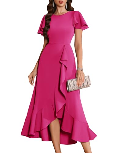 Image of BeryLove Women Formal Party Dress Flutter Short Sleeve Wedding Cocktail Long Evening Dress