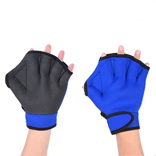 Excerey 1 Pair Men Women Children Swimming Webbed Paddling Palm Gloves Water Resistance Aquatic Fitness Training Aqua Fit For Surfing, Snorkeling, Diving ( Blue, M) #TOP7