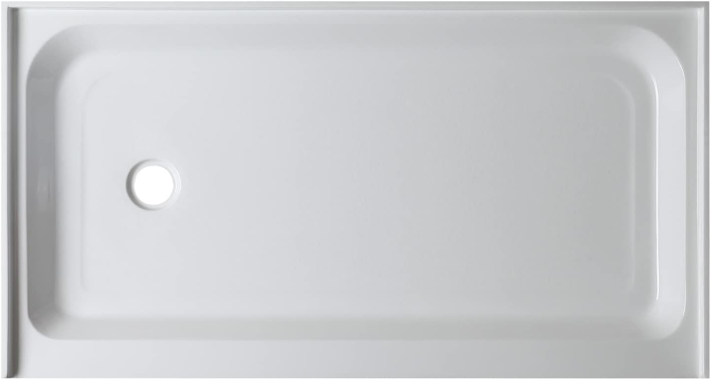 ANZZI Tier 60" x 32" Single Threshold Rectangular Left Drain Location Shower Base in Glossy White, Marine Grade Acrylic and High Yield Fiberglass, Integrated Slip Resistant, SB-AZ03LD