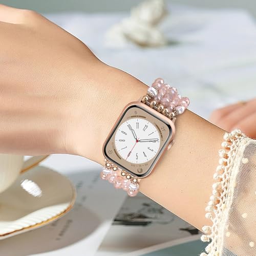 Image of MOFREE Beaded Bracelet Compatible for Apple Watch Band 38mm /40mm /41mm /42mm(Series 10) Women,Fashion Handmade Beads Elastic Stretch Strap for iWatch Series 10 /9 /8 /7 /SE /6 /5 /4 /3 /2 /5