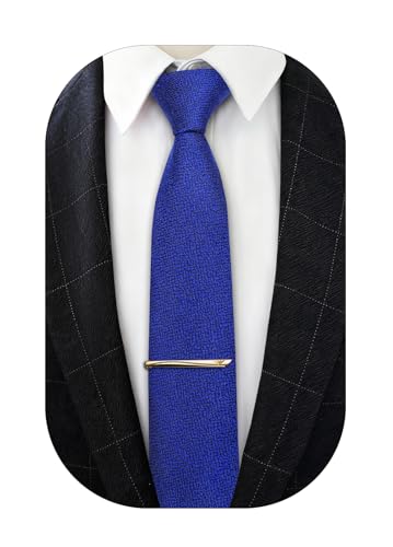 Image of Barry.Wang Skinny Ties for Men Cashmere Wool Blend Necktie with Tie Clip
