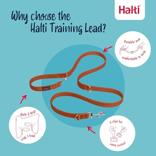 HALTI Doppelführleine - Multifunktionale Hundeleine zum Trainieren und Gassigehen mit Ihrem Hund. Leicht und mit Neopren gepolsterte. Für Welpen geeignet (Größe Groß, Dunkelorange, 2m)