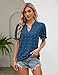 Blooming Jelly Womens Puff Sleeve Summer Tops Chiffon Short Sleeve Blouses White V Neck Pom Pom Shirts (Large, Dark Blue)