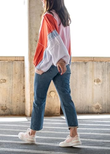 chouyatou Women's Oversized Color Block Splicing Y2K Bomber Jacket 2024 Fall Clothes Casual Loose Coat Outwear3