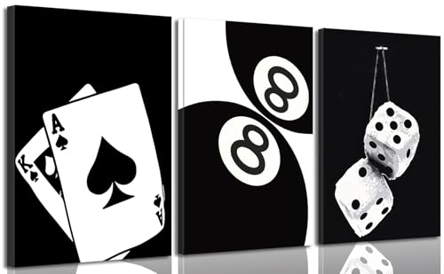 BOKPEN 3Pcs Black and White Poker Dice Canvas Wall Art