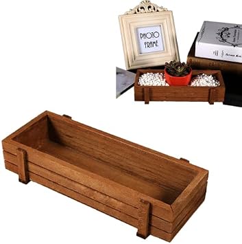 Rustic Wooden Planter Box, Indoor/Outdoor, Brown, 8.9 x 3.3 x 1.6 inches, Perfect for Succulents, Herbs, Fruits, or Decoration