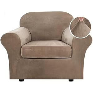 H.VERSAILTEX Rich Velvet Stretch 2 Piece Cover Chair Slipcover Sofa Cover Furniture Protector Couch Soft with Elastic Bottom Chair Couch Cover with Arms Width Up to 49 Inch(Chair,Camel)