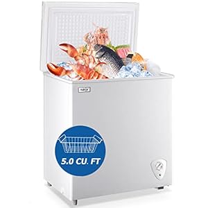 Chest Freezer 5.0 Cu.Ft Small Deep Freezer White WANAI Top Door Mini Freezer with Removable Basket, Low Noise, 7…