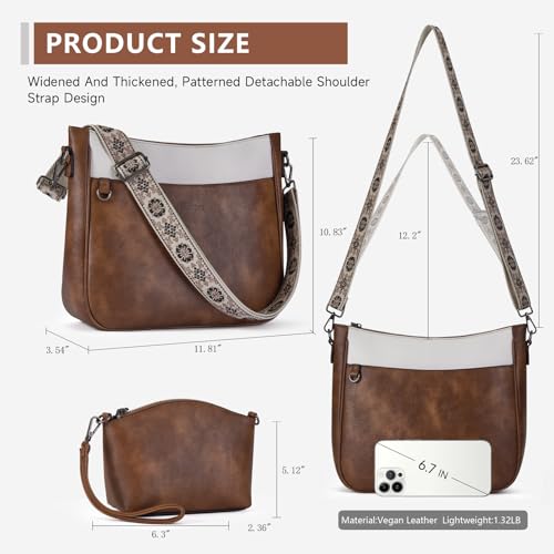 Image of 2PCS /Set Crossbody Bags for Women,Vegan Leather Hobo Purse Wallet For Women Set,Shoulder Bags With 2 Adjustable Strap