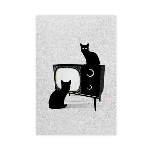 Poster vintage chat TV sur toile retro grand format 61x91 cm pour decoration murale