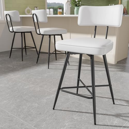 Image of GXJ Bar Stools Set of 3, Kitchen Counter stools with Backs and Metal Legs