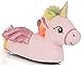 Chaussons mignons pour enfants filles en forme de licorne en relief avec corne, crinière, queue et ailes - Rose/Multicolore, taille 32/33