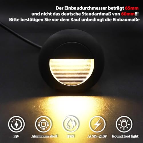 Applique encastré murale LED 3W pour escalier extérieur étanche IP65 blanc chaud x8