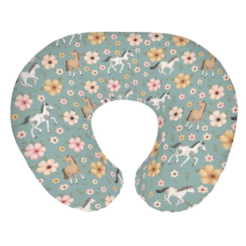 Watercolor Horse Floral Baby Nursing Pillow Covers for Boy Girl Running Horses Boho Flowers Nursery Feeding Pillowcase for Breastfeeding Wild Animals...