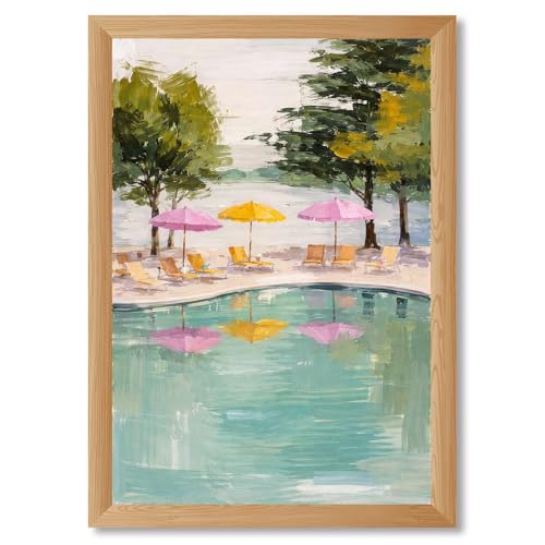 Framed Poolside Summer Poster Canvas Print Art Painting Pictures Wall