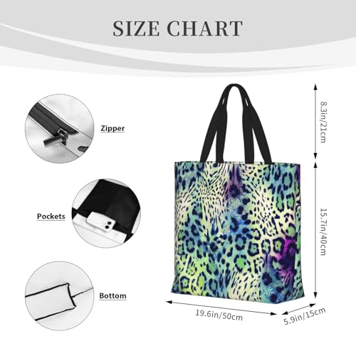 Green Leopard Print Tote Bag,Multi-functional Reusable,Lightweight Crossbody,Work,Travel,Everyday Use3