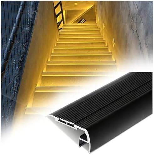 Metal LED Stair Nosing, Stair Molding Trim with LED Channel for Decks & Attics, L-Shaped Corner Stair Strips - 15 Pack (Black, 42 in) for Safety & Style
