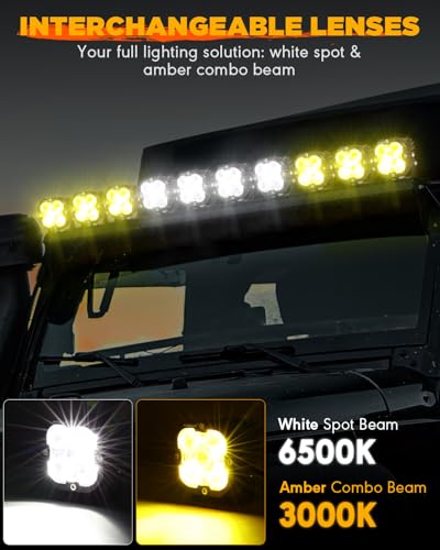 Image of Auxbeam XP-Ultra Series 3 Inch LED Pod Light 80W Offroad Driving Lights | 9600LM, White Spot & Amber Combo Beam Ditch Light, Dual Color Light Covers, Auxiliary Driving Fog Lights for Trucks Jeep ATV