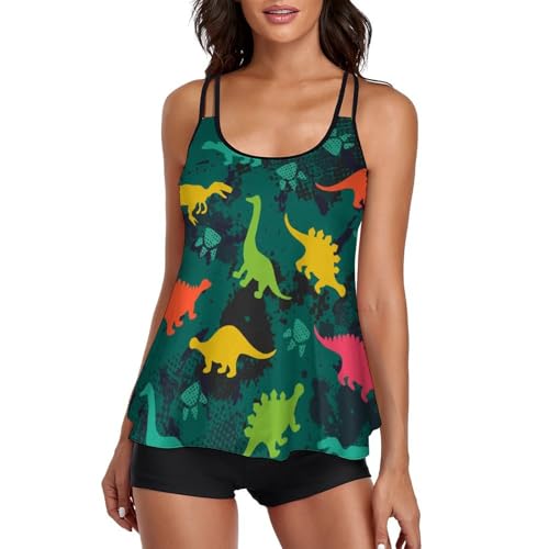 Maillot de bain tankini femme motif dinosaure ensemble short