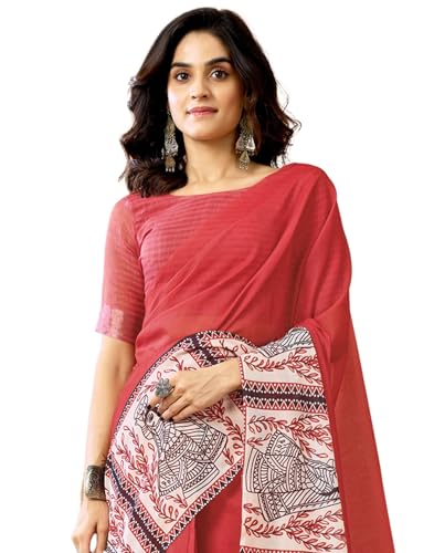 Image of SIRIL Women's Printed Chanderi Cotton One Minute Ready to Wear Saree with Unstitched Blouse Piece