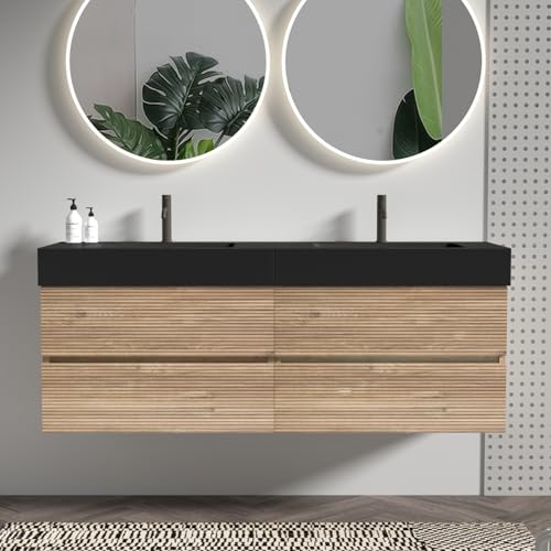 Grace 60&Quot; Bathroom Vanity with Matt Black Engineered Quartz Sink