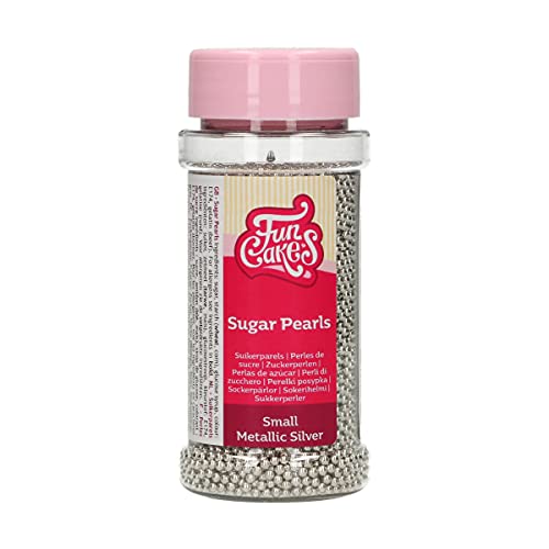 FunCakes Perles en Sucre Petit Argent Métallique: sprinkles gâteau, bon goût, parfait pour la décoration de gâteaux, perles de sucre comestibles. 80 g.