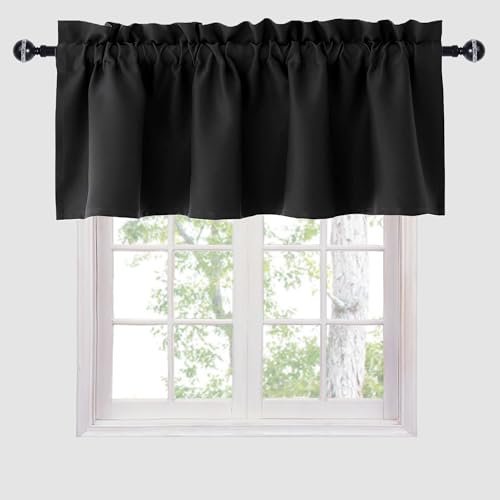 Hiasan Black Valance Curtains Blackout Rod Pocket Window Curtain Valances for Kitchen, 42 x...