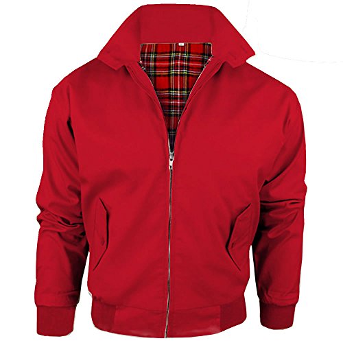 Army And Workwear Harrington-Jacke mit kariertem Futter, gefertigt in Großbritannien, Herren, mit Reißverschluss, Klassische Bomberjacke Gr. XL, rot