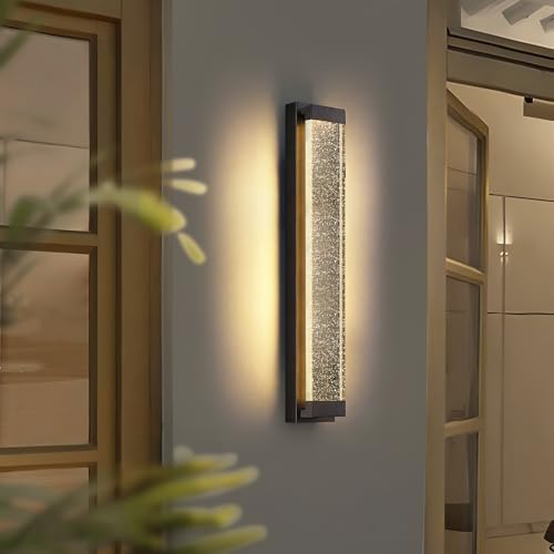 Image of Mikeru Modern Outdoor Wall Light, 80cm Black Aluminium Fixture, 3000K Warm White Light, IP65 Waterproof Hard-Wired, Modern Outdoor Porch Light Suitable for Garden, Entrances, Courtyard, 1Pack