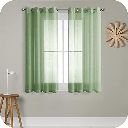 MRTREES Voile Curtains 54 Drop 2 Panels Faux Linen Grey Curtain for Bedroom Eyelet Short Sheer Curtains Panel for Living Room Patio Door 55x54 Drop 140cm x 137cm
