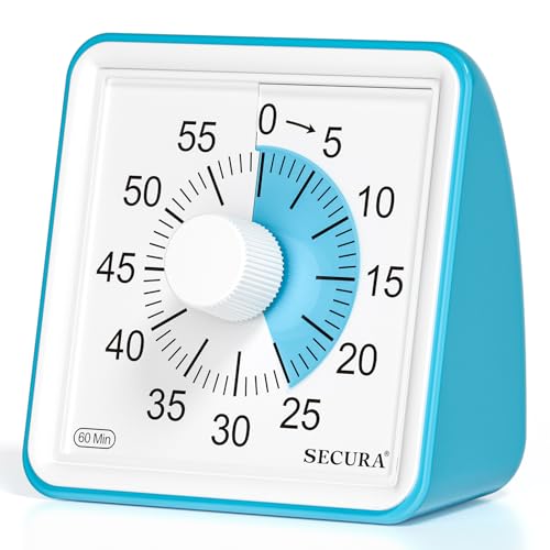 Secura 60-Minute Visual Timer, Classroom Timer, Countdown Timer for Kids and Adults, Time Management Tool for Teaching (Blue & Blue)