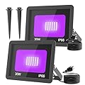 T-SUN 30W LED Black Lights, Blacklight Flood Lights with Plug, IP66 Waterproof Black Light for Glow Party, Halloween Decorations, Fluorescent Poster, Body Paint, Bedroom, Neon Glow, Aquarium