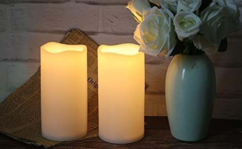 Miniatura 4 de GenSwin Velas de pilar sin llama impermeables para exteriores de 3 x 6 pulgadas con temporizador, funciona con pilas, luz LED parpadeante cálida