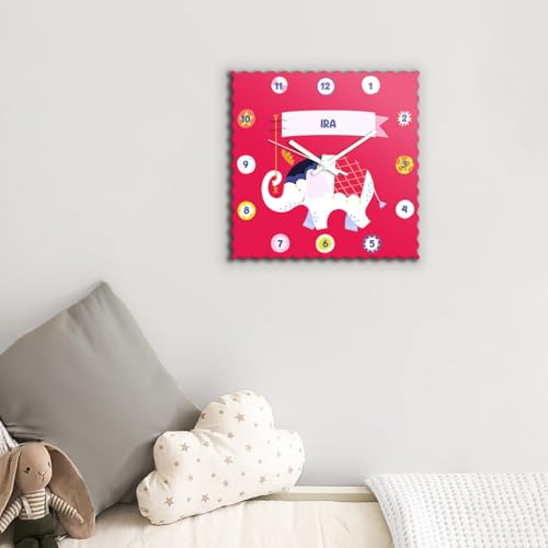 Image of Zooboo Personalized Wall Clock for Kids | Custom Name Acrylic Analog Clock with Silent Quartz Movement | Cute Animal Circus Design, 30x30 cm, Multicolor
