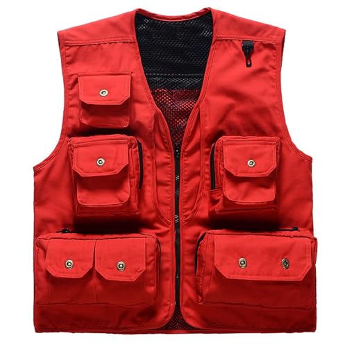 KBOPLEMQ Funktionsweste Herren Outdoor Weste Ärmellose Anglerweste mit Mehreren Taschen Baumwolle Freizeit Jagd Weste Camping Wander Weste Jacke Reporterwesten Herren Multifunktionsweste