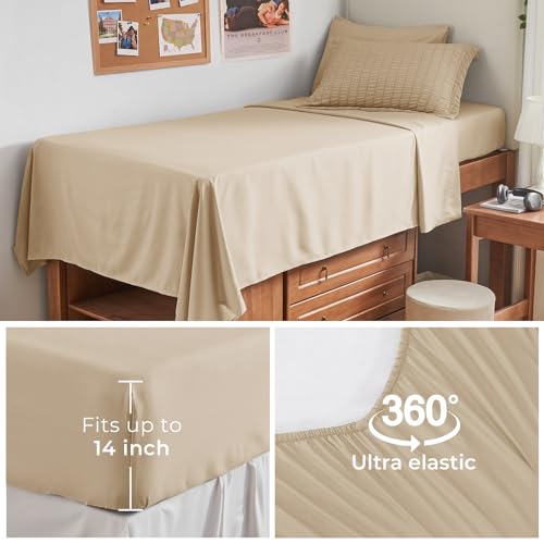 Image of HYMOKEGE Khaki Twin XL Comforter Set Seersucker 5 Pieces, All Season Luxury Bed in a Bag for Bedroom, Bedding Set with Comforter, Sheets, Pillowcase & Sham
