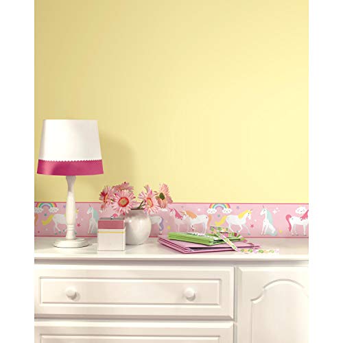 RoomMates RMK11498BD Magical Unicorn Peel and Stick Wallpaper Border, Pink,