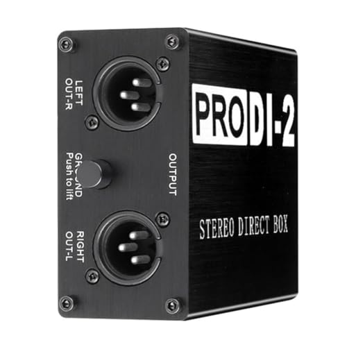 Giwnhvx Prodi-2 - Caja directa pasiva estéreo de audio DI Box Caja de inyección directa de bajo ruido para guitarra bajo DI 2 canales Convertidor de audio