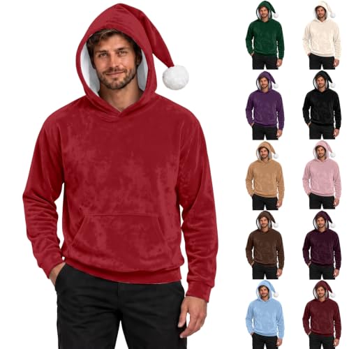 GOSEAGOTOFUN Men Christmas Hoodie Flannel Hooded Sweatshirt Soft Fleece Long Sleeve Pullover Holiday Party Hoodie for Couple Red Small - image 1
