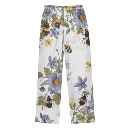 ZZXXB Spring Bee Flower Boys Long Pants Soft Trousers Elastic Waist Kids Lounge Bottoms with Pockets S-XL2