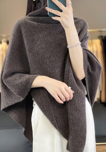 100% Wool Super Soft Turtleneck Poncho Sweater for Women Solid Color Warm Lightweight Asymmetrical Shawl Cape2
