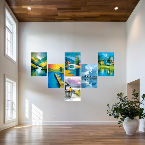Image of SiddArtify Abstract Landscape Wall Art Prints Set - Modern Scenic Poster Decor for Living Room Office - 12x18 inch Board Pack of 6