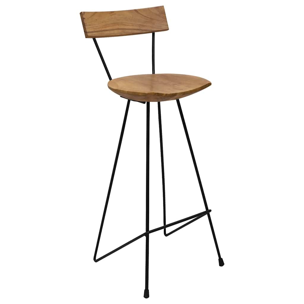 Tabouret de bar en teck massif et fer noir de 103 cm en lot de 2 pour cuisine