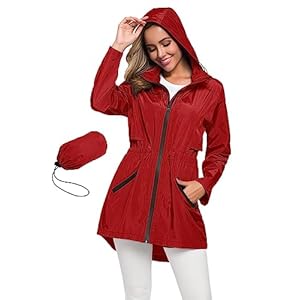 Avoogue Women’s Long Raincoat with Hood Outdoor Lightweight Windbreaker Rain Jacket Waterproof