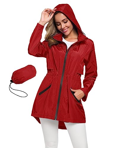 Avoogue Women's Long Raincoat with Hood Outdoor Lightweight Windbreaker Rain Jacket Waterproof