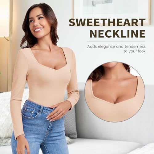 WOWENY Thermal Shirts for Women Sweetheart Fleece Lined Long Sleeve Underwear Tops Soft Warm Base Layer Cold Weather3