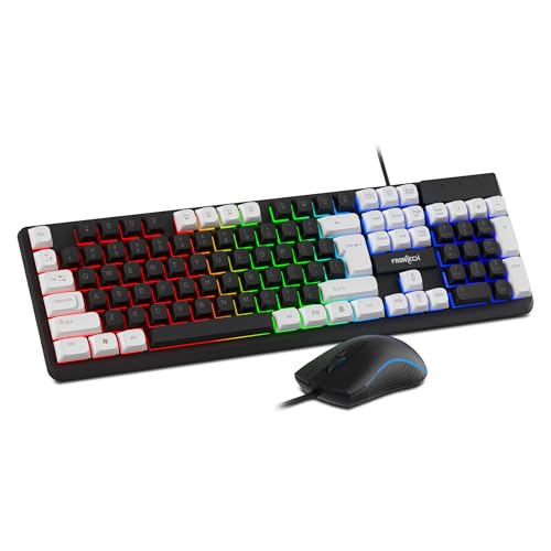 Frontech Quantum Striker Gaming Combo | Rainbow Backlit Keyboard with Optical Mouse | 2400 DPI Adjustable | 4 Button Mouse | USB Plug & Play | 104 Keys | 1 Year Warranty (KB-0050BLK)