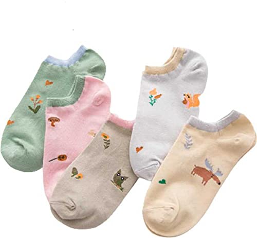 FOXSTON Girls Printed Ankle Length Cotton Socks (Pack of 5, Multicolor)